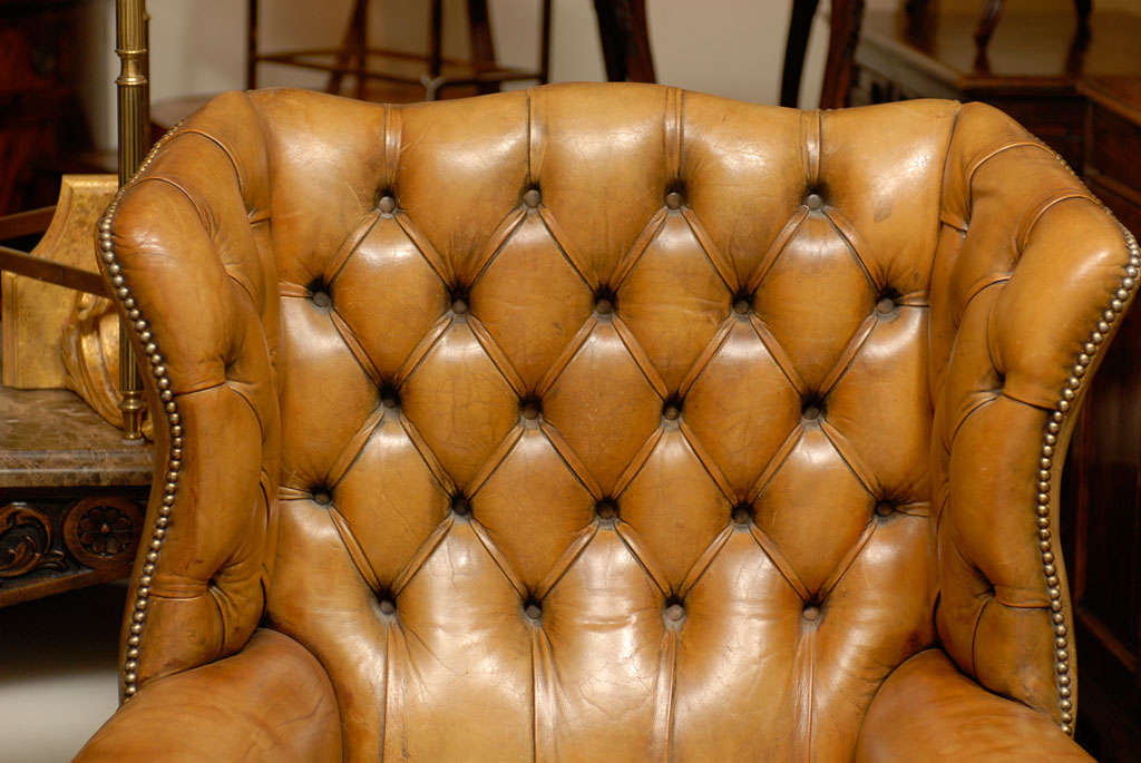 English Leather Chair with Tufted Back 1