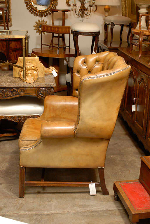 English Leather Chair with Tufted Back 3