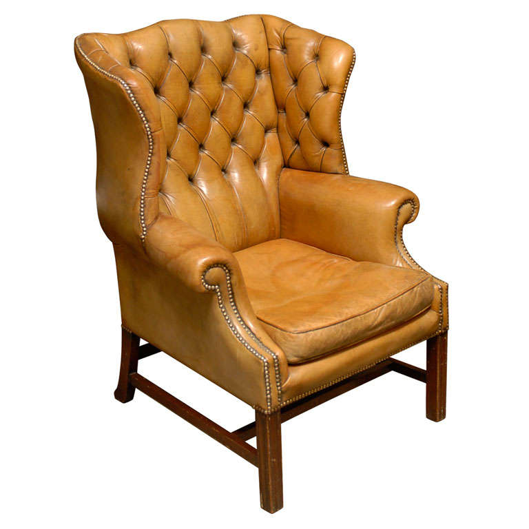 English Leather Chair with Tufted Back