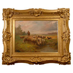 Sheep Oil Painting in Gilt Frame