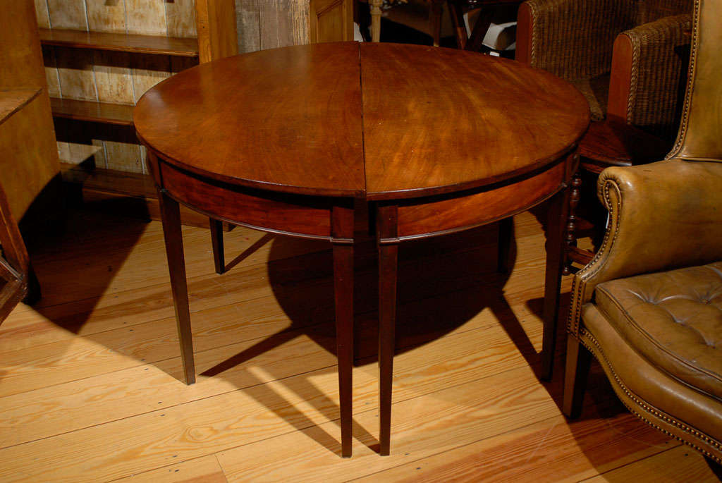 Pair of English 19th Century Hepplewhite Style Demilune Mahogany Tables 1