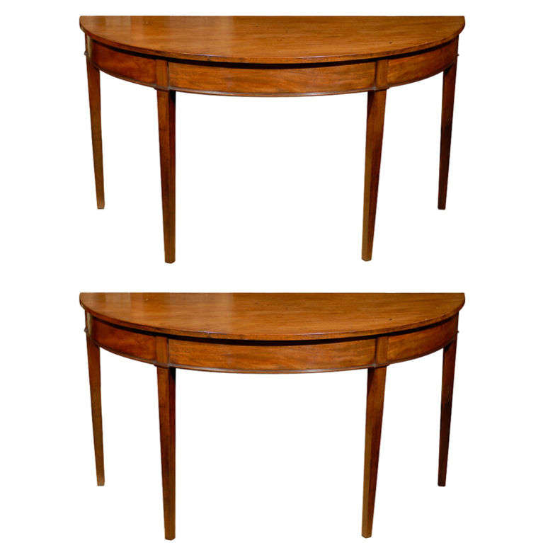 Pair of English 19th Century Hepplewhite Style Demilune Mahogany Tables