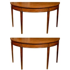 Antique Pair of English 19th Century Hepplewhite Style Demilune Mahogany Tables