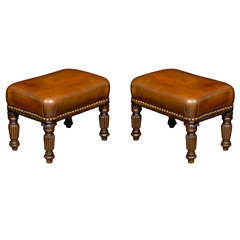 Pair of English Leather Top Stools