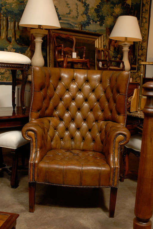 English Leather Curved Back Chair