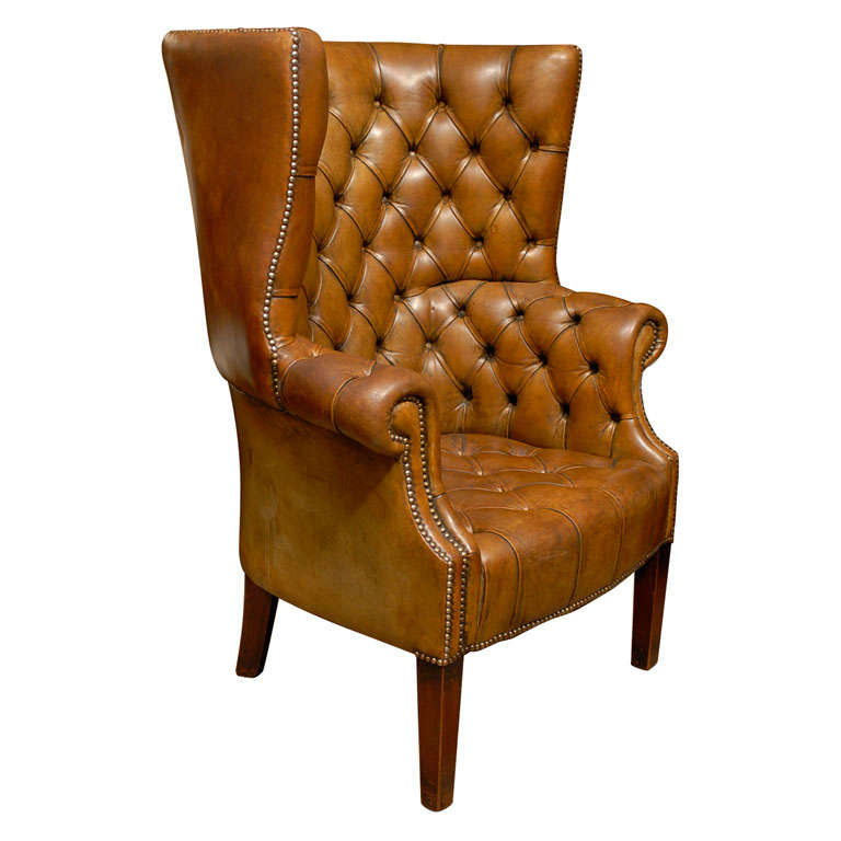 English Leather Curved Back Chair
