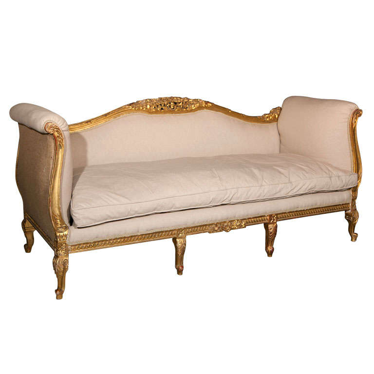 French Louis XV Style Giltwood Sofa