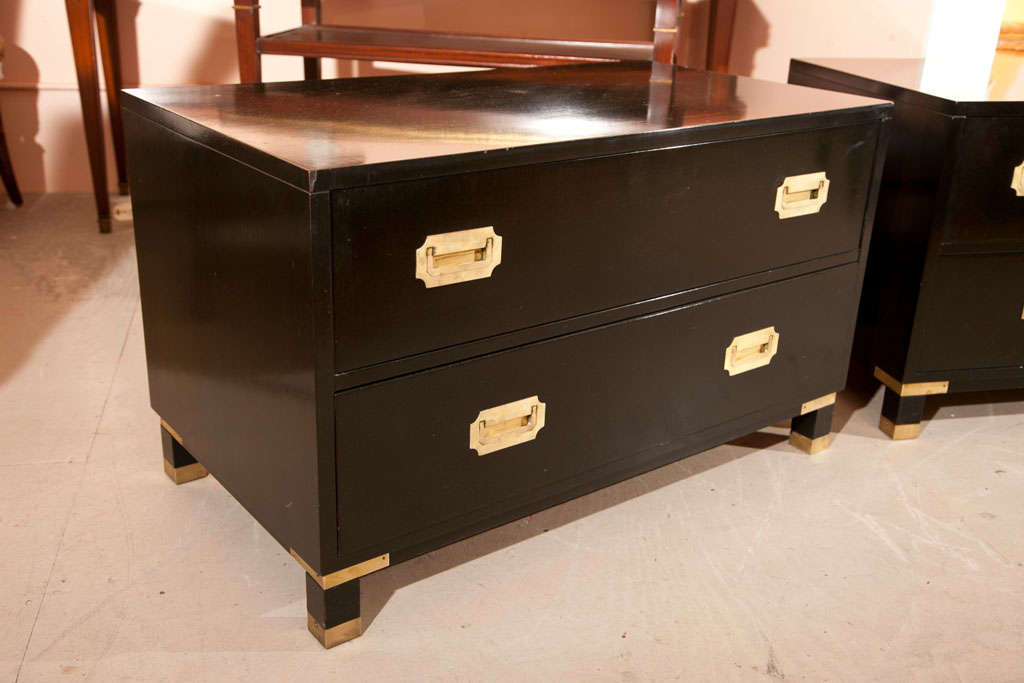 Wood Pair of Baker Ebonized Campaign Chests