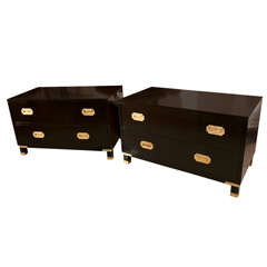 Pair of Baker Ebonized Campaign Chests