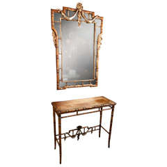 Faux Bamboo Style Console and Mirror attrib Jansen