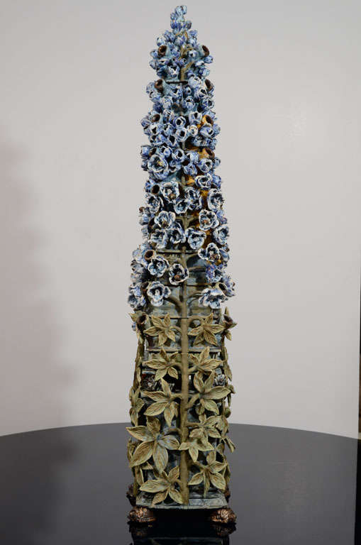Tall ceramic delphinium tower sculpture/ Tulipiere by Matthew Solomon