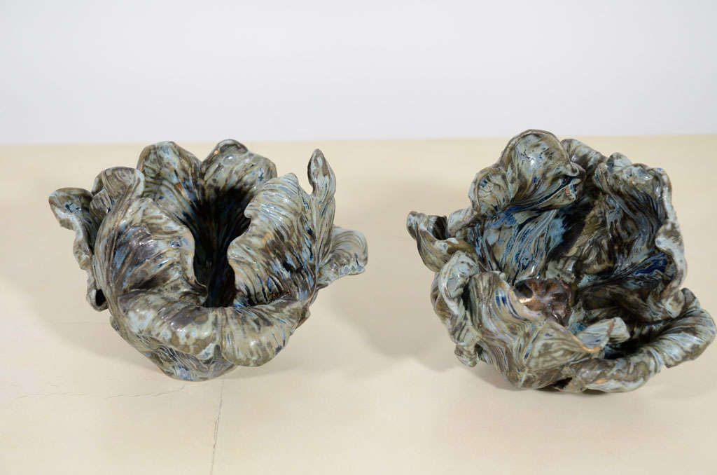 A pair of small ceramic tulips by Matthew Solomon (b. 1966).
