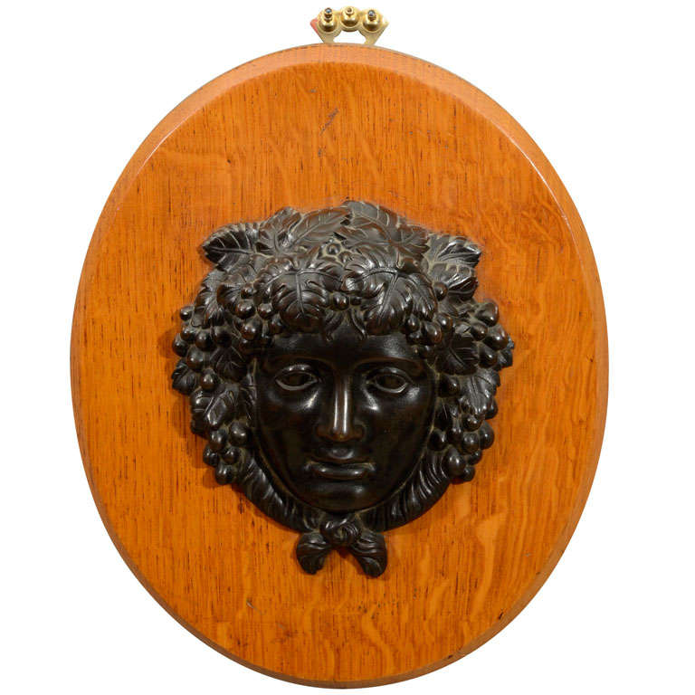 19th Century Victorian Bronze Relief Sculpture of Bacchus on an Oak Plaque