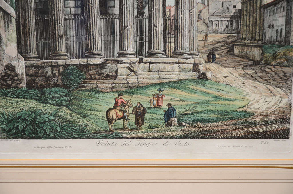 Ein Paar Gravuren von Rossini aus dem Jahr 1819  Römischer Tempel von Vesta (19. Jahrhundert) im Angebot