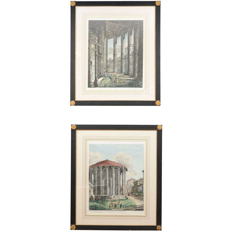 Pair of 1819 Engravings by Rossini of  Roman Temple of Vesta For Sale