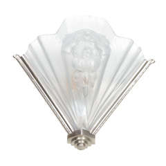 Art Deco Brushed Nickel and Frosted Glass Sconce