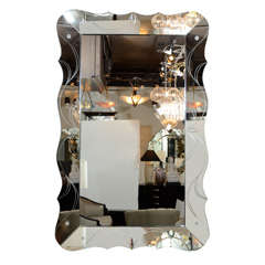 1940's Sinous Hollywood Mirror with Reverse Etched and Beveled