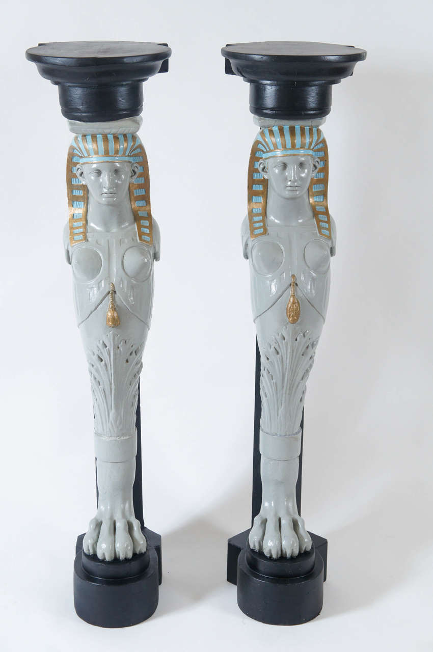 French Pair of Egyptian Revival Corner Pedestals in the Style of Madeleine Castaing