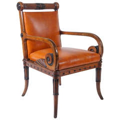 Unusual Late Regency Oak and Ebony Armchair, circa 1825