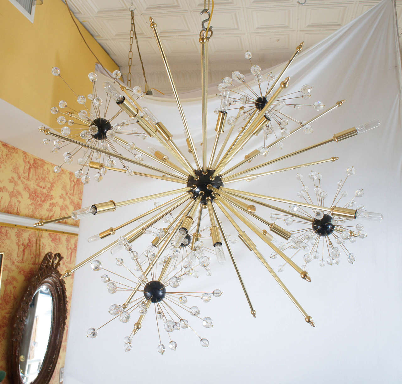 Custom "Etoile" with Crystal Satellites Chandelier, made in the USA by Lou Blass