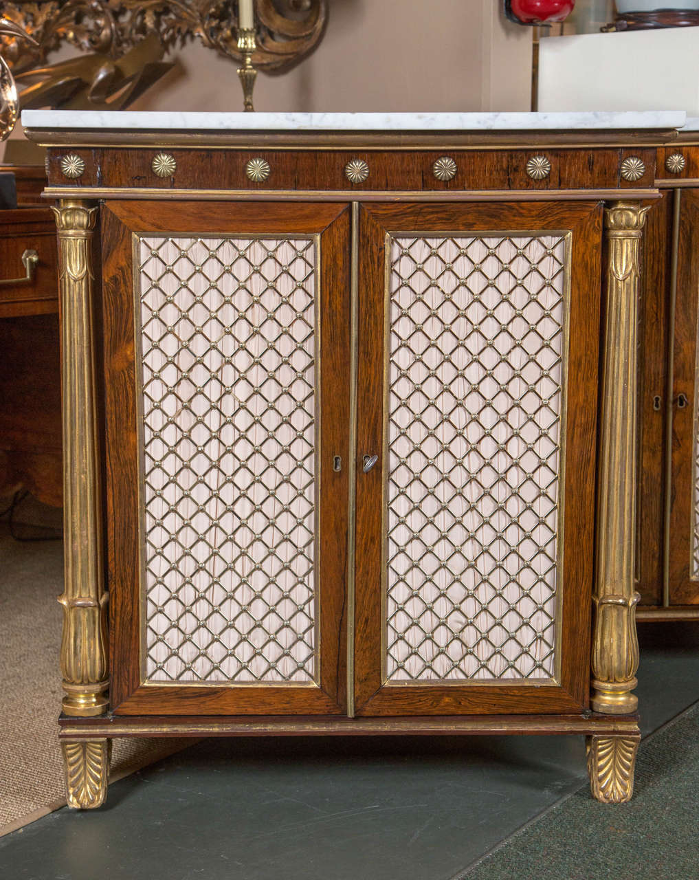 Gilt Pair of English Regency Rosewood Cabinets