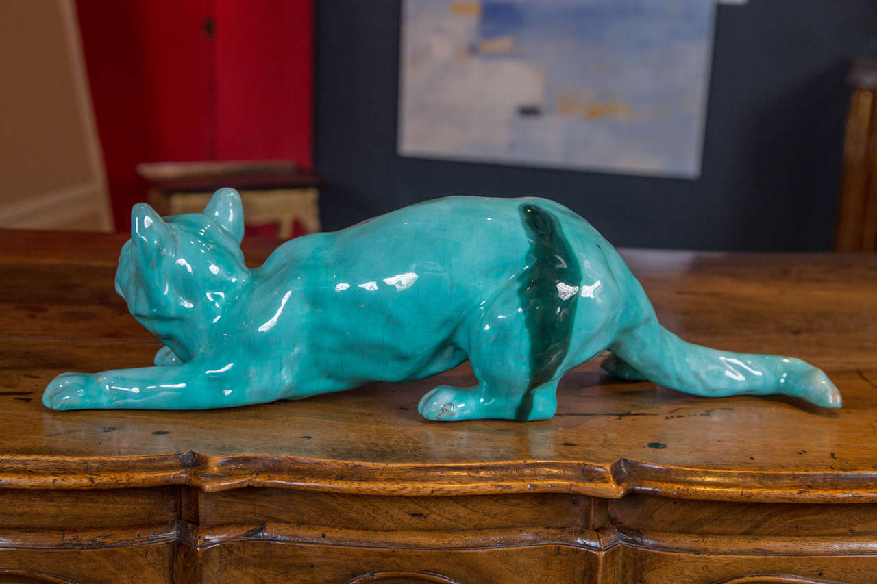 19th Century Faience Figure of a Cat In Good Condition In Stamford, CT