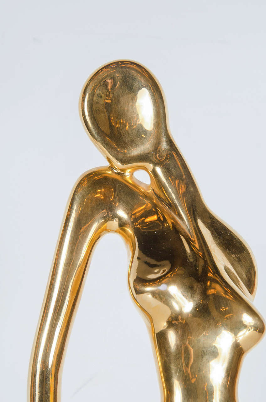 Mid-Century Modern Modernist Ceramic Gold-Plated Figurative Sculpture by Jaru