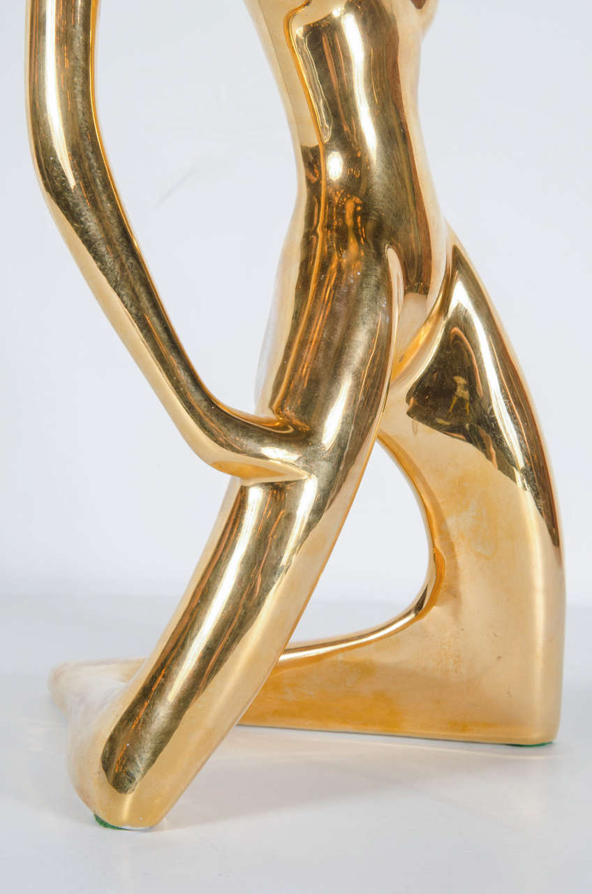American Modernist Ceramic Gold-Plated Figurative Sculpture by Jaru