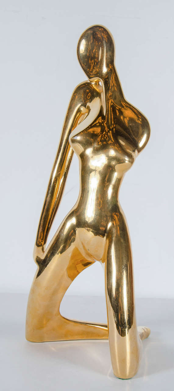 Modernist Ceramic Gold-Plated Figurative Sculpture by Jaru In Excellent Condition In New York, NY