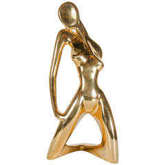 Modernist Ceramic Gold-Plated Figurative Sculpture by Jaru