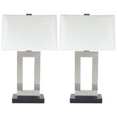 Sophisticated Pair of Modernist Rectangle Form Table Lamps