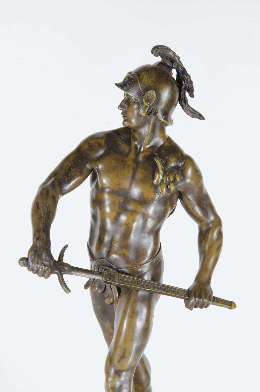 French Stunning Roman Soldier Bronze Titled, 