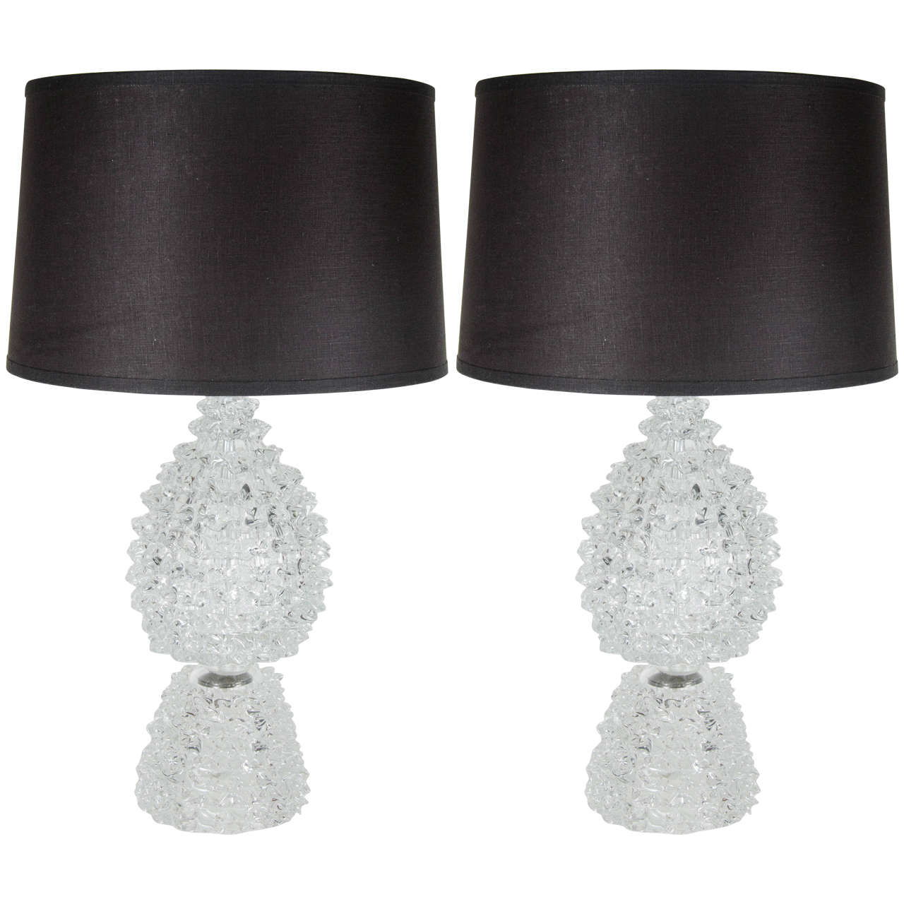 Pair of Mid-Century Modern Glass Spiked Table Lamps by Barovier & Toso