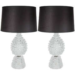 Pair of Mid-Century Modern Glass Spiked Table Lamps by Barovier & Toso