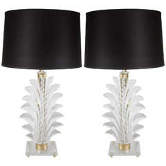 Pair of Mid-Century Modern, Palm Leaf-Form Table Lamps