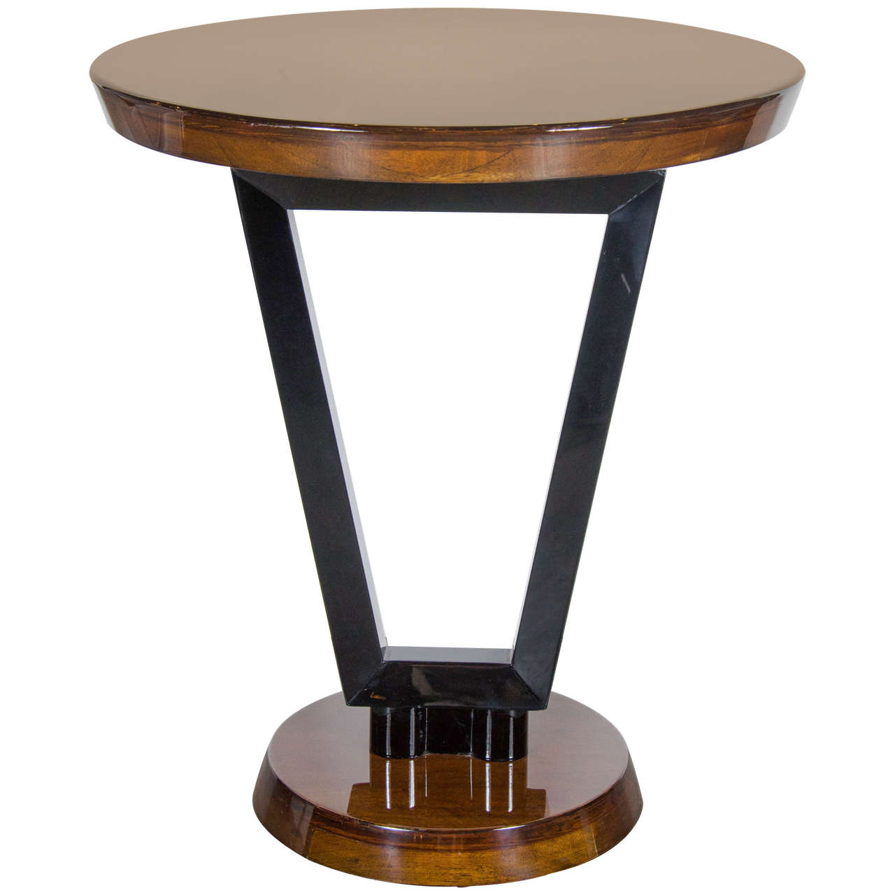 Art Deco Streamlined Occasional or Side Table in Black Lacquer and Walnut