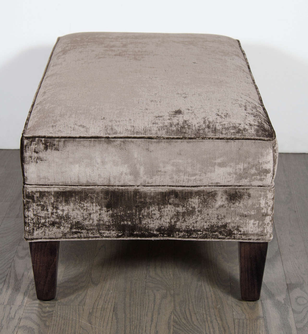 American Pair of Lux Midcentury Ottomans in Smoked Pewter Velvet