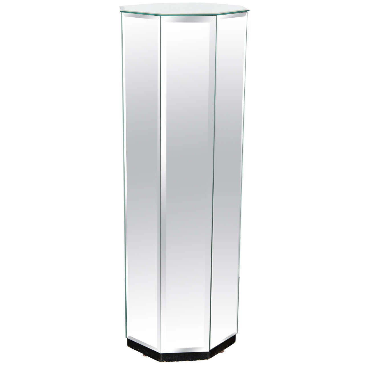 Luxe Midcentury Octagon Shaped, Beveled Mirror Pedestal