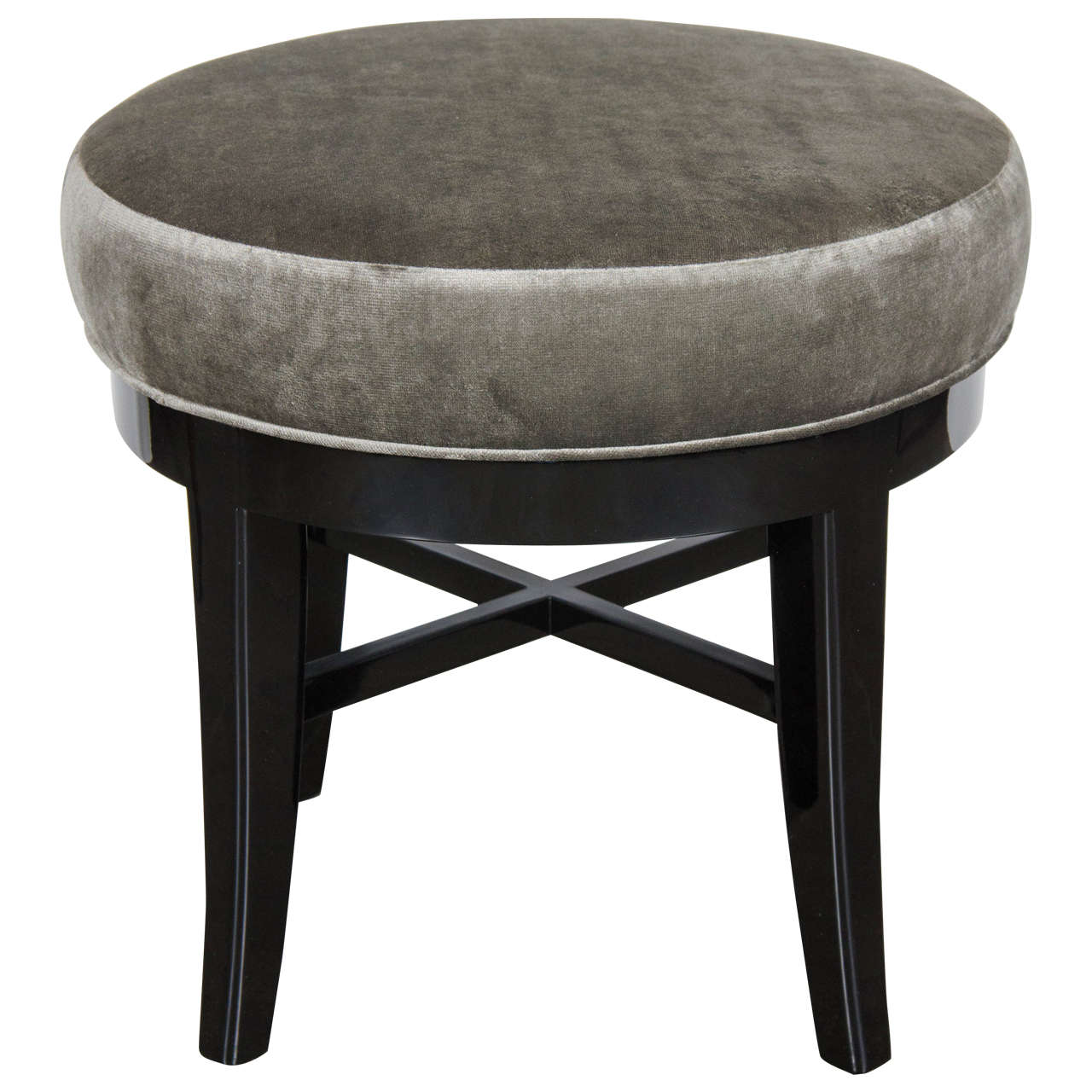 Mid-Century Modernist Round Swivel Vanity Stool with X-Form Base