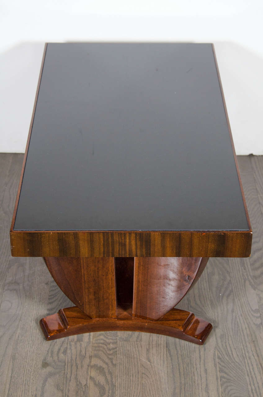 Mid-20th Century Art Deco Skyscraper Style Cocktail Table in Book-Matched Walnut & Vitrolite Top