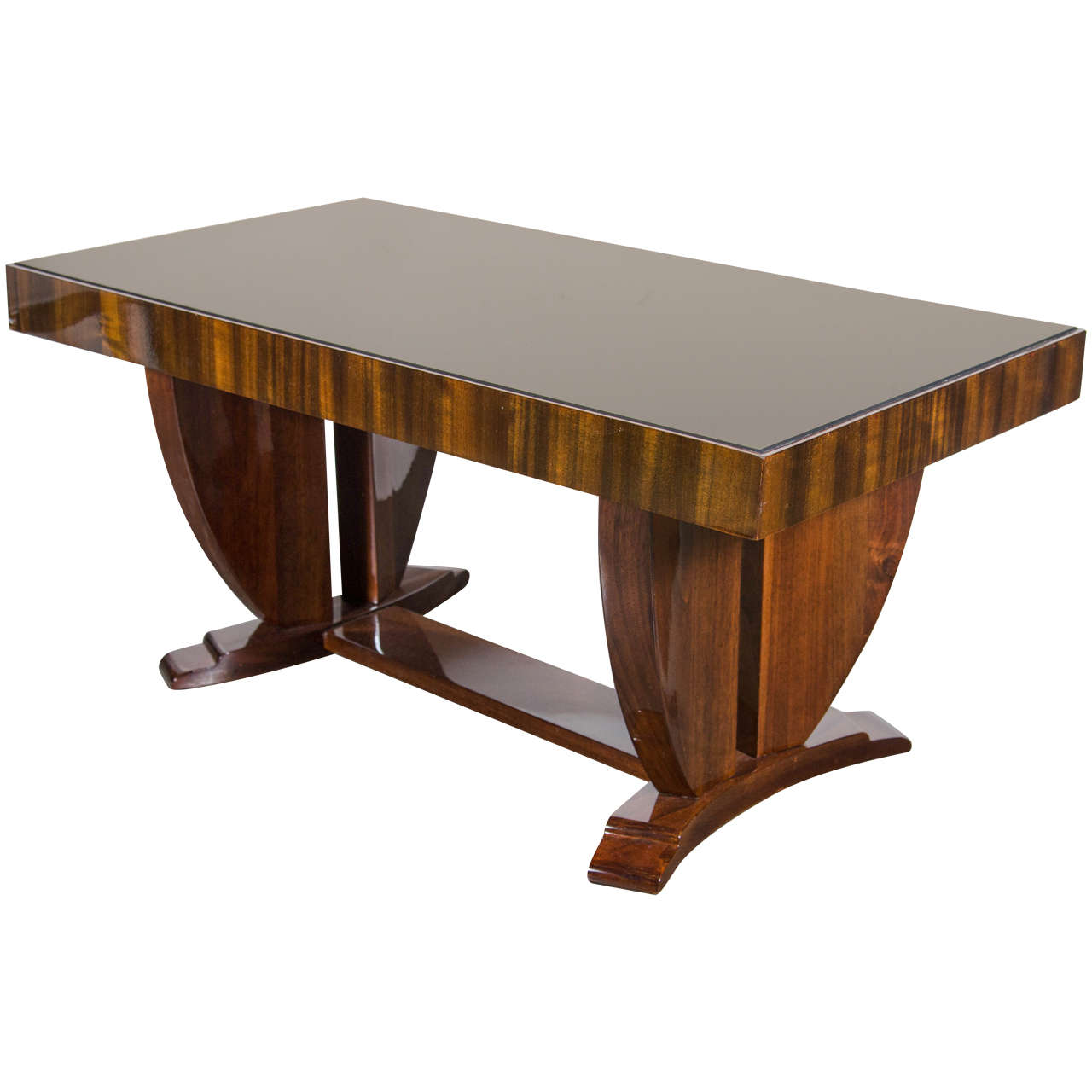 Art Deco Skyscraper Style Cocktail Table in Book-Matched Walnut & Vitrolite Top