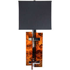 Chic Midcentury Tortoise Shell, Lucite and Chrome Table Lamp by Sciolari