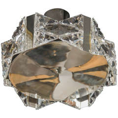 Mid-Century Deep Faceted, Crystal Prism Flush Mount by Kinkeldey