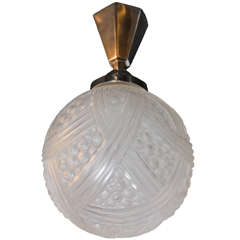 Elegant Art Deco Frosted Glass Pendant Chandelier in the Manner of Lalique