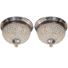 Glamorous Pair of 1940s Hollywood Flush Mount Ceiling Domes