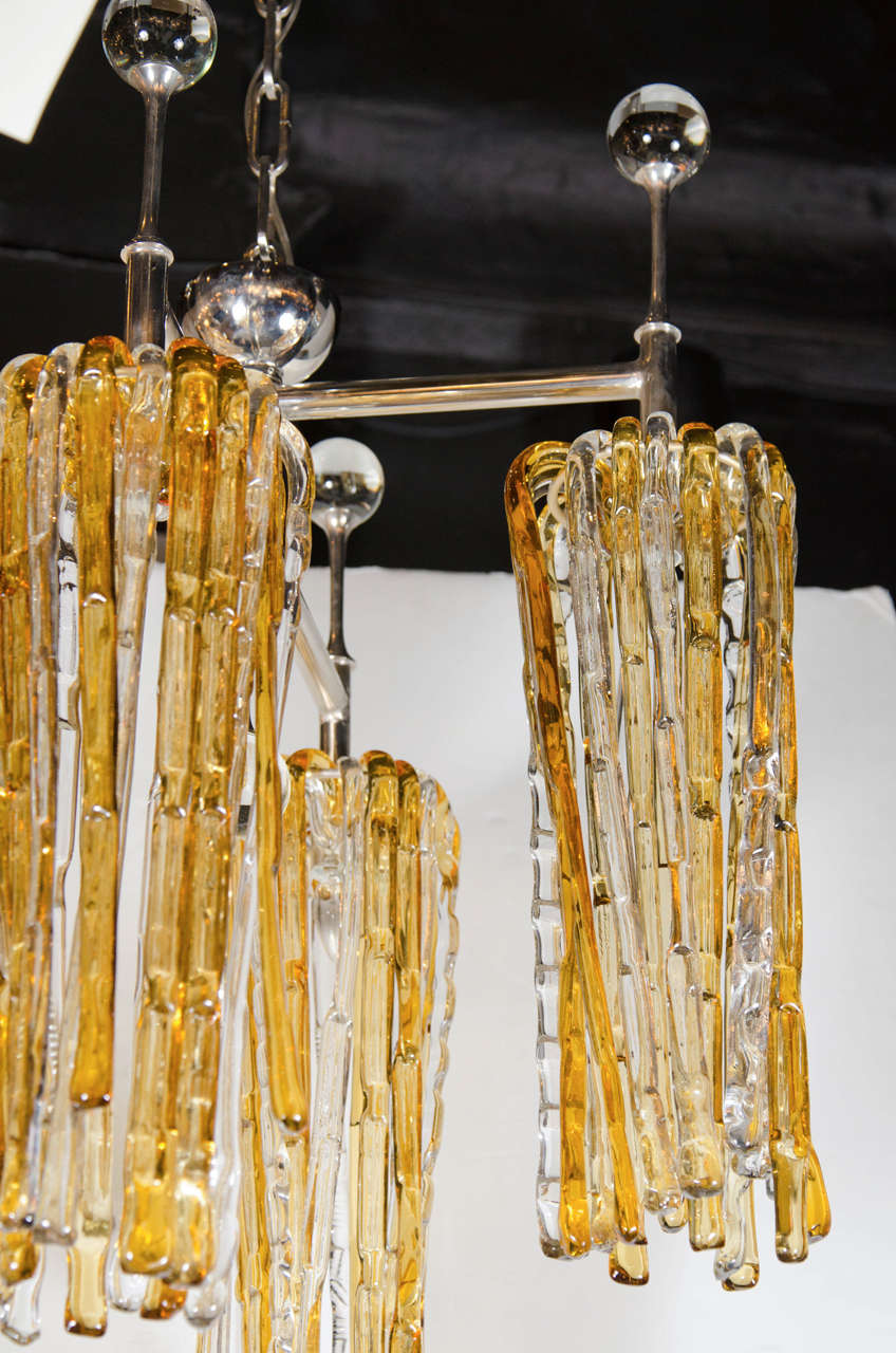 Mid-Century Modern Handblown Cane, Murano Glass Chandelier In Excellent Condition In New York, NY