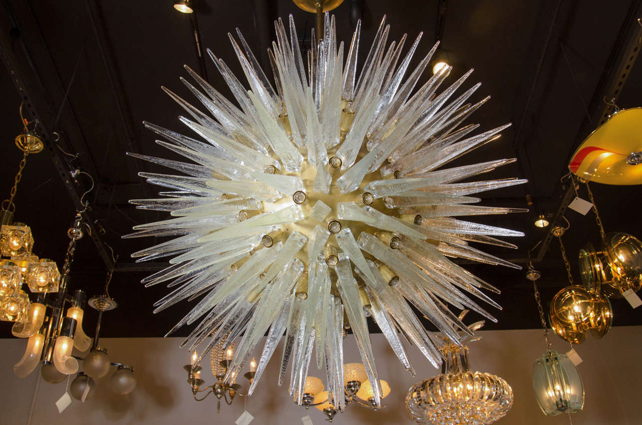 Spectacular Midcentury Sputnik Chandelier with Handblown Murano Glass Spikes In Excellent Condition In New York, NY