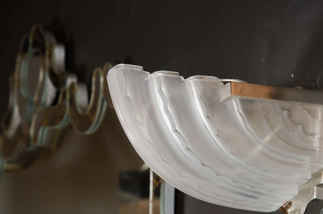 Pair of Art Deco Skyscraper Style Frosted Glass Sconces by Sabino 1