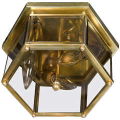 Mid-Century Modernist Hexagonal Flush Mount Chandelier in Brass and Glass 11