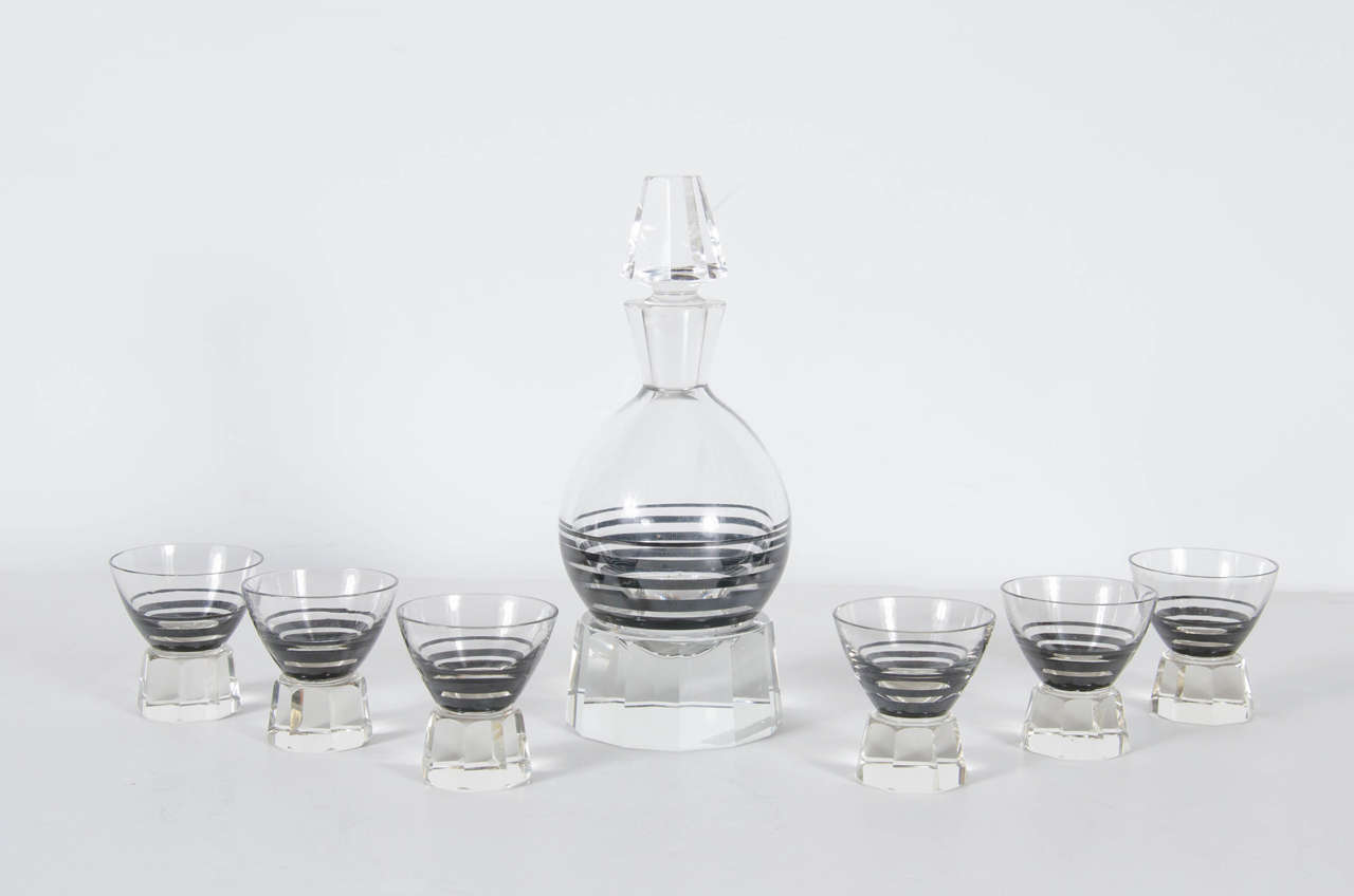 Exquisite Art Deco Czechoslovakian Cut Crystal Decanter Set